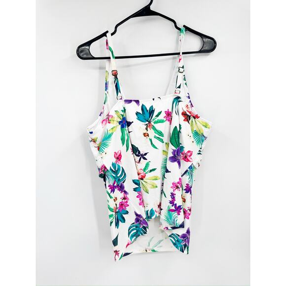 Island Escape Floral Printed Monterey Underwire Shirred Tankini Swim Top 20W - Picture 4 of 6